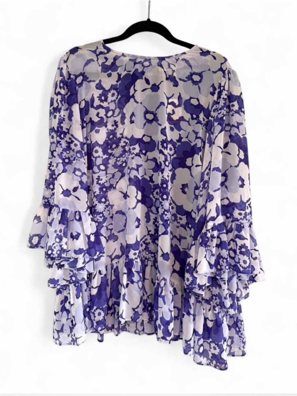 MICHAEL Michael Kors Lavender and White Floral Ruffle Tunic Top